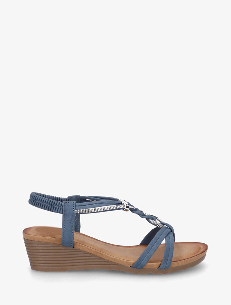 Sandales compensées à strass - Bleu - 1