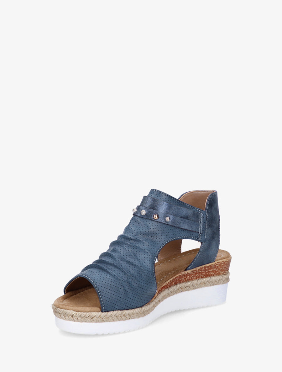 Sandales compensées effet froissé - Bleu - 3