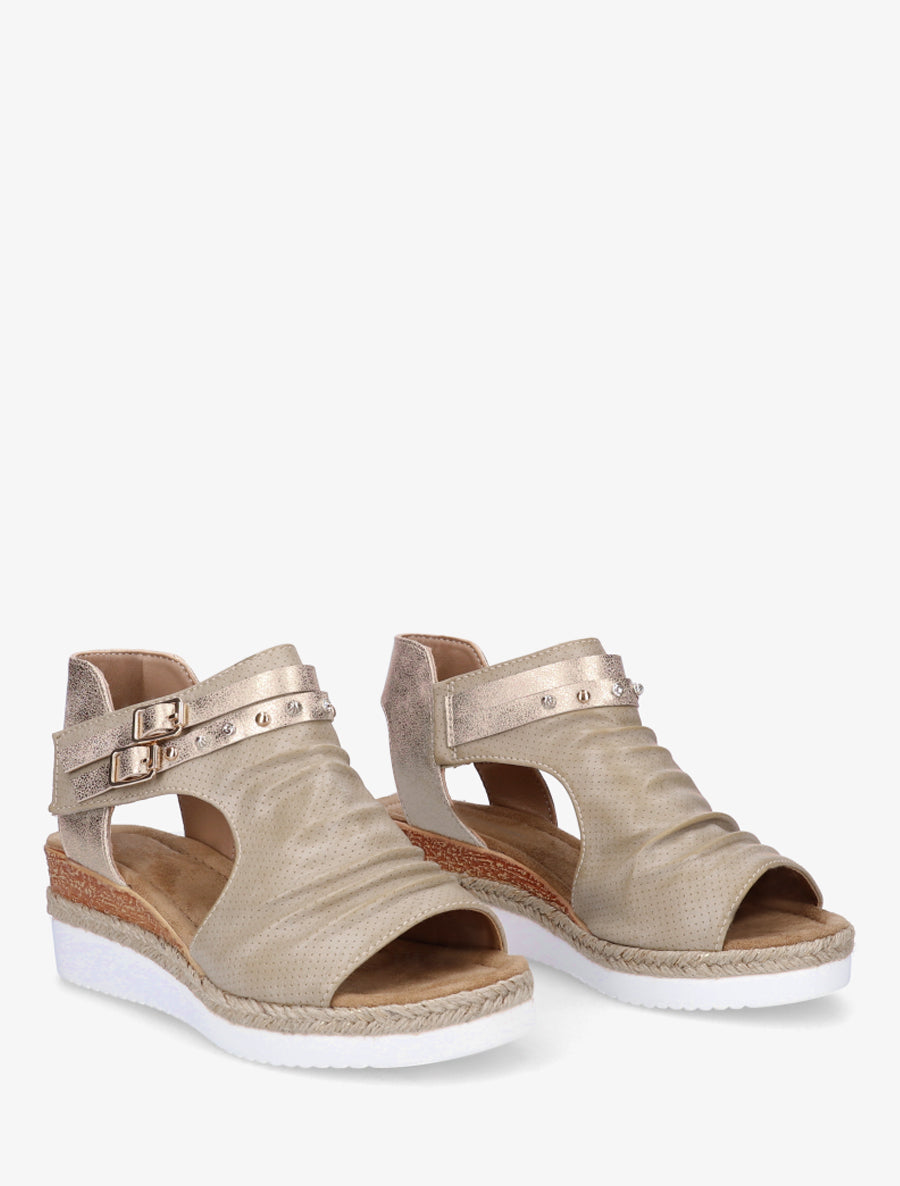 Sandales compensées effet froissé - Beige - 4