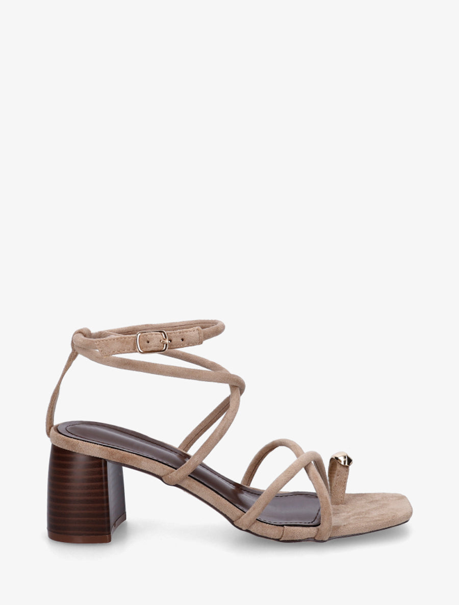 Sandales à fines brides et empiècement métal - Taupe - 1