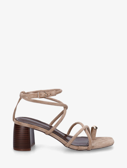 Sandales à fines brides et empiècement métal - Taupe - 1