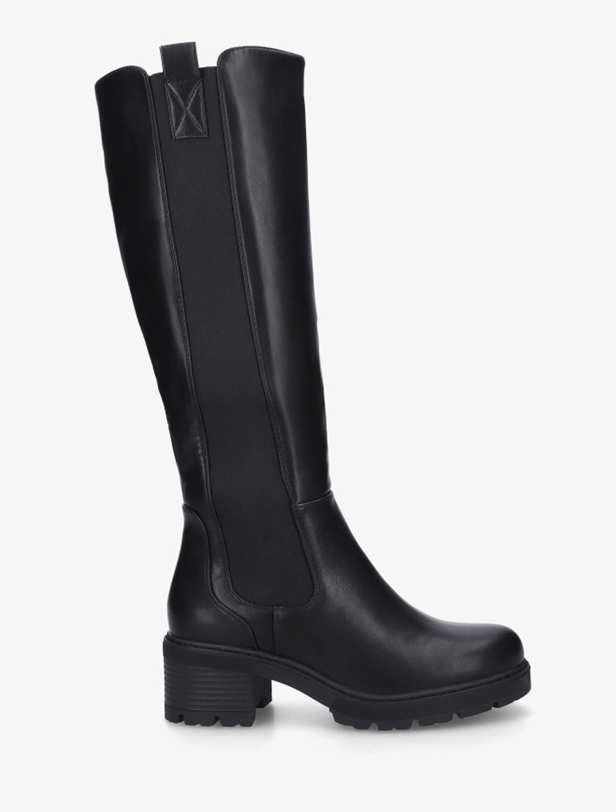 Bottes élastiquées en simili à bout rond - Noir - 1