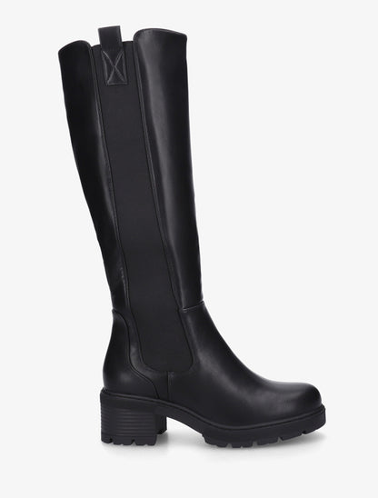 Bottes élastiquées en simili à bout rond - Noir - 1