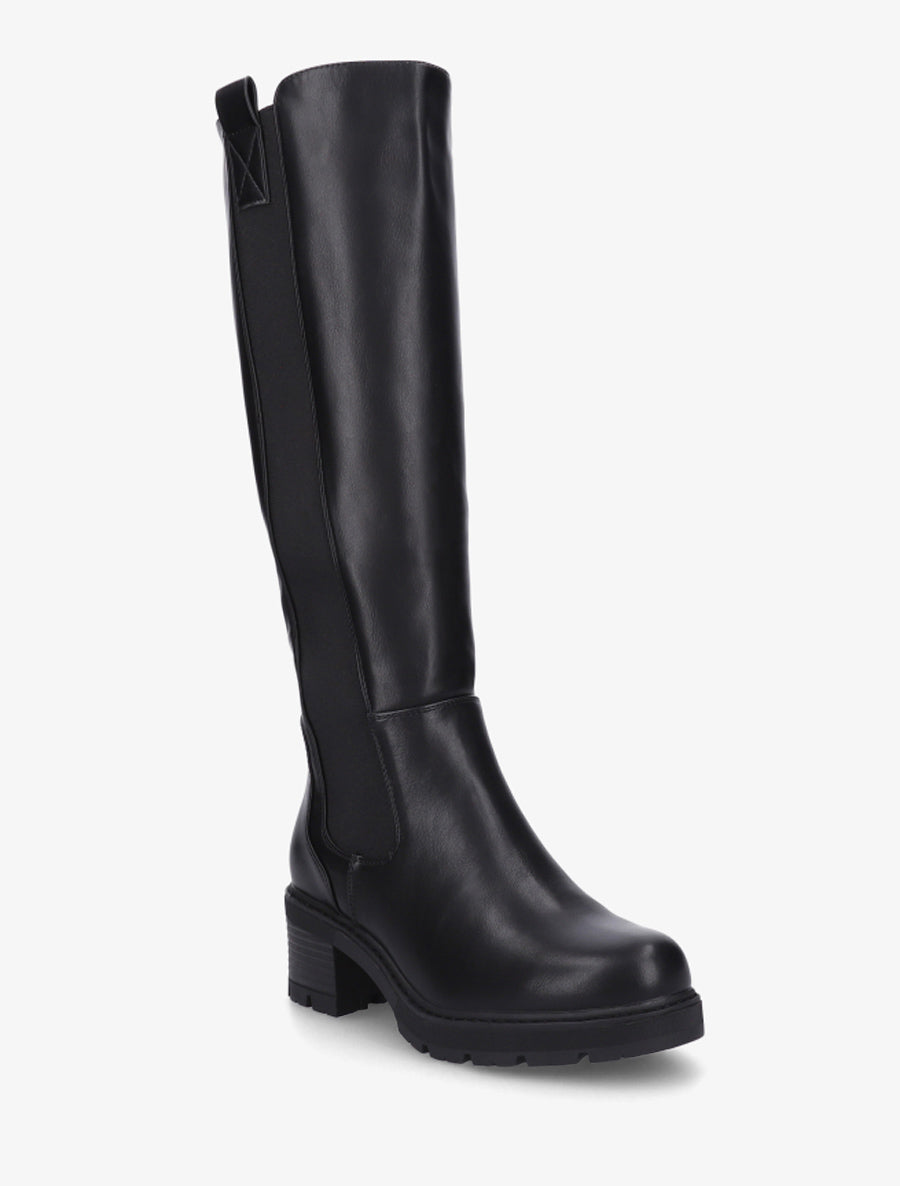 Bottes élastiquées en simili à bout rond - Noir - 2