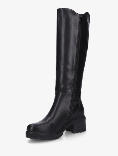 Bottes élastiquées en simili à bout rond - Noir - 3