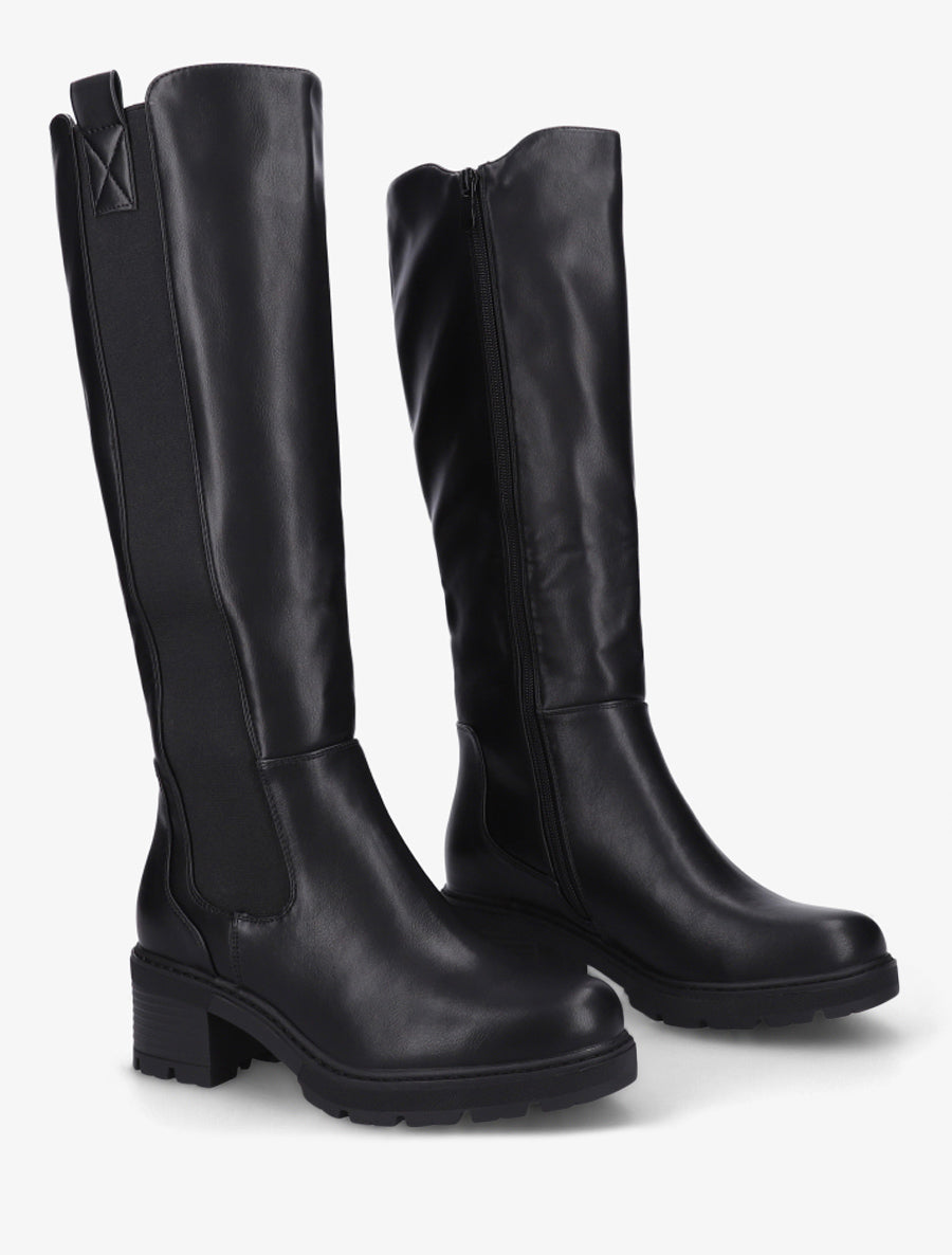 Bottes élastiquées en simili à bout rond - Noir - 4