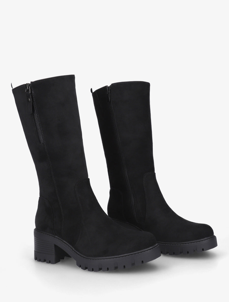 Bottines unies en suédine à zip décoratif - Noir - 4