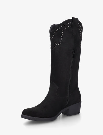 Bottines montantes en suédine à franges et clous - Noir - 3