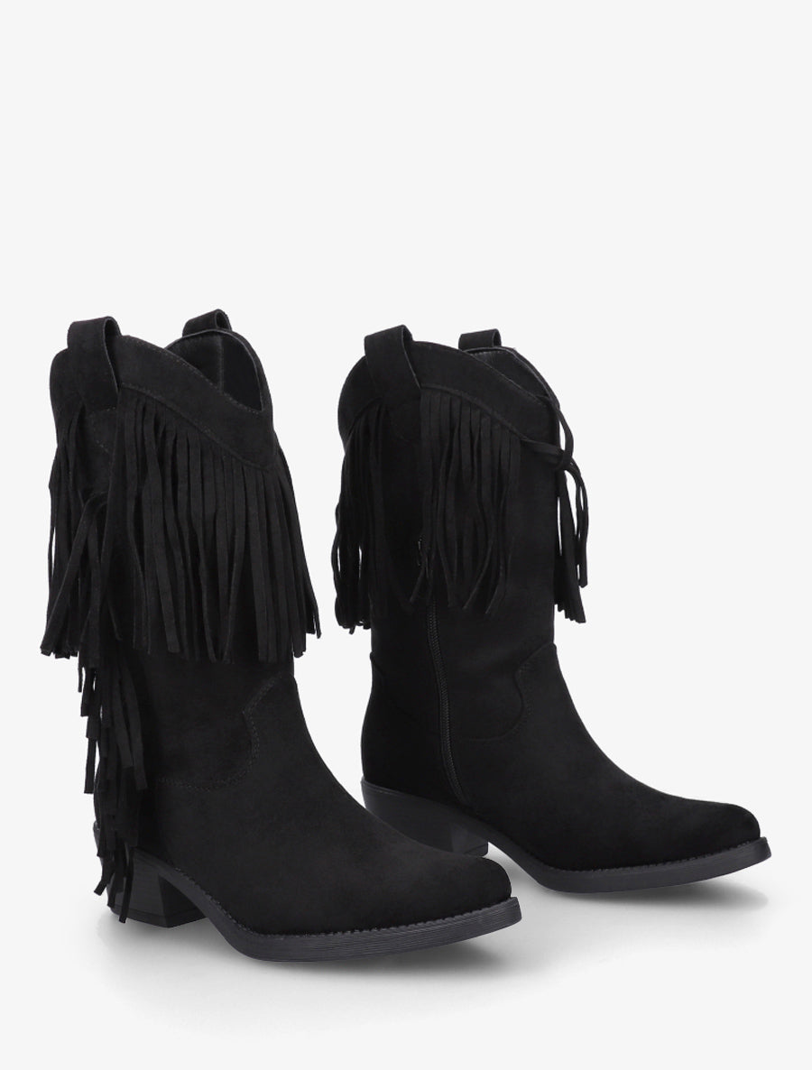 Bottines style santiags à franges - Noir - 4
