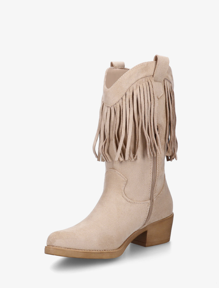 Bottines style santiags à franges - Beige - 3