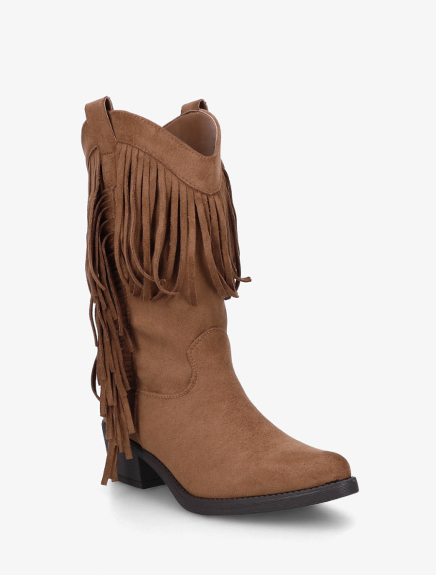 Bottines style santiags à franges - Camel - 2