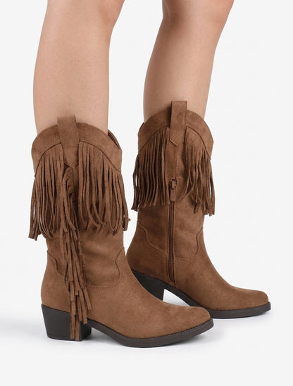 Cowboystiefel mit Fransen - Kamel