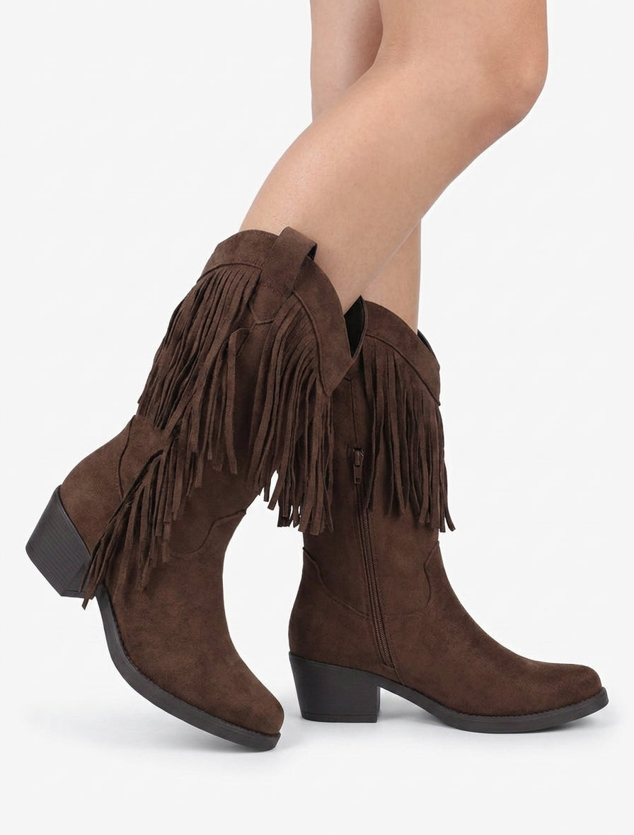 Cowboystiefel mit Fransen - Braun