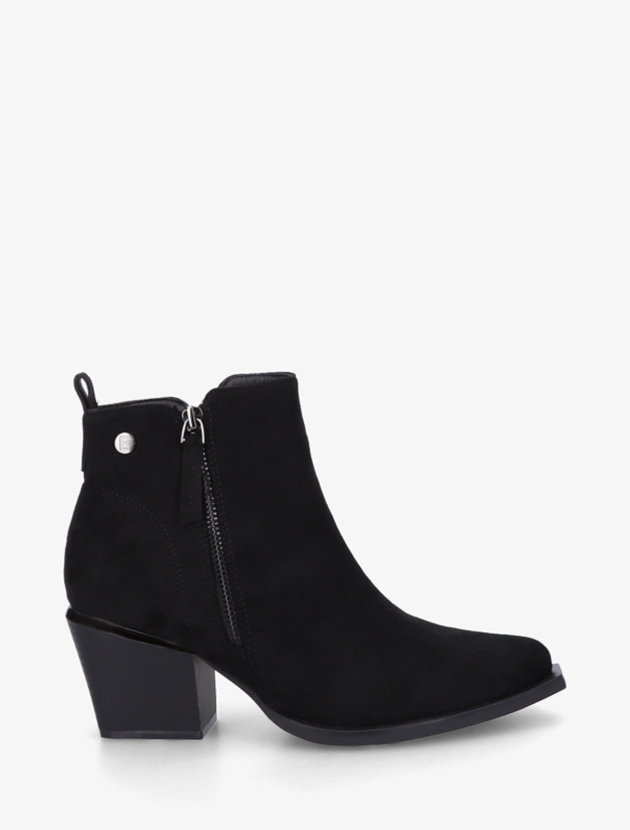 Bottines en suédine à zip décoratif et bouts pointus - Noir - 1