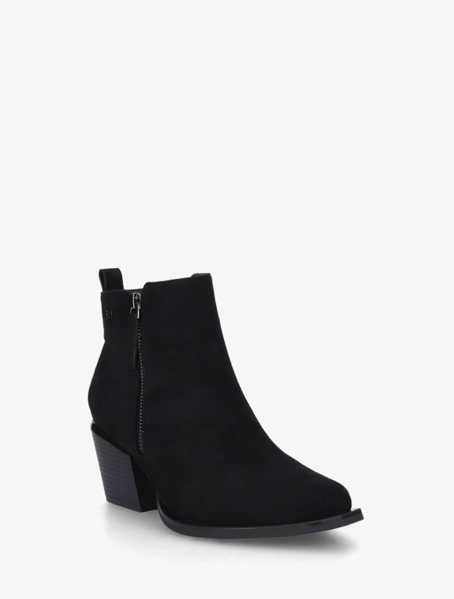 Bottines en suédine à zip décoratif et bouts pointus - Noir - 2