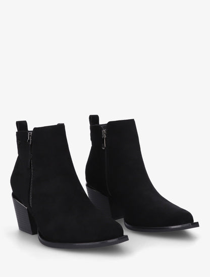 Bottines en suédine à zip décoratif et bouts pointus - Noir - 4