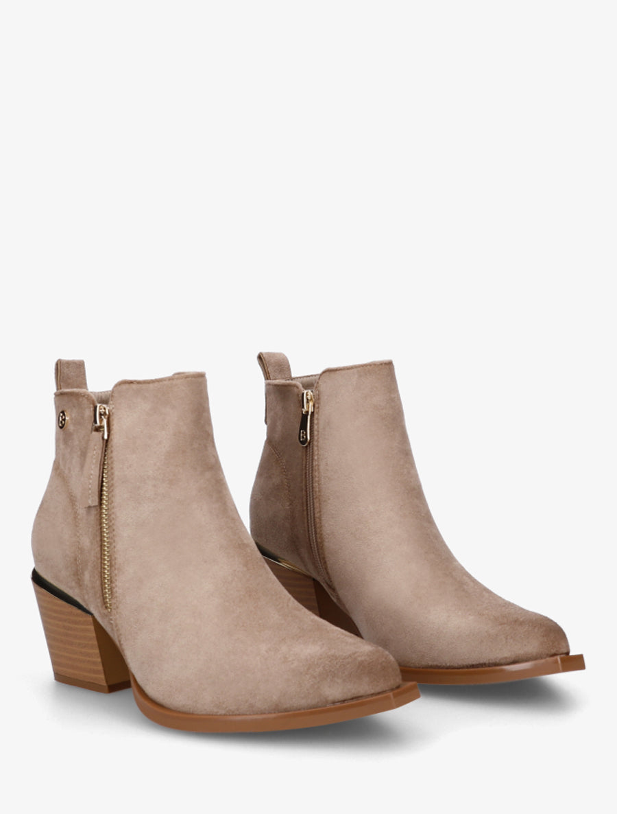 Bottines en suédine à zip décoratif et bouts pointus - Taupe - 4