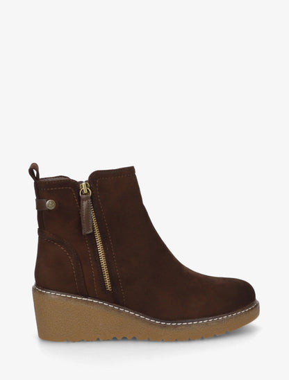 Bottines en suédine à talon semi-compensé et zip - Marron - 1