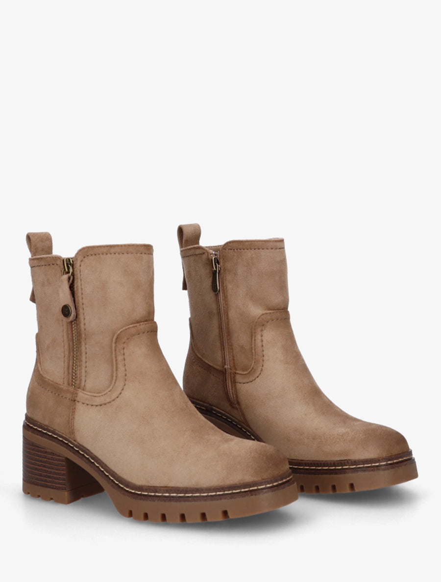 Bottines en suédine à zip décoratif - Taupe - 4