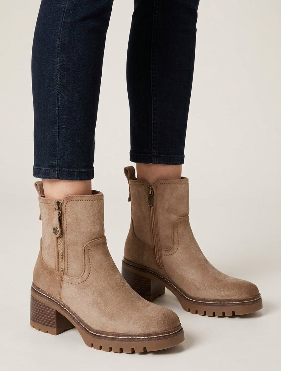 Stiefeletten aus Wildlederimitat mit Zierreißverschluss - Maulwurf