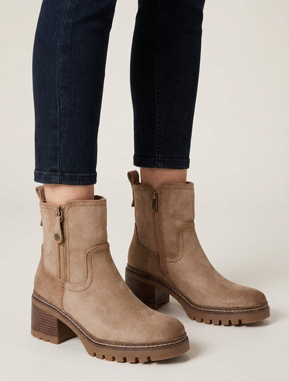 Stiefeletten aus Wildlederimitat mit Zierreißverschluss - Maulwurf