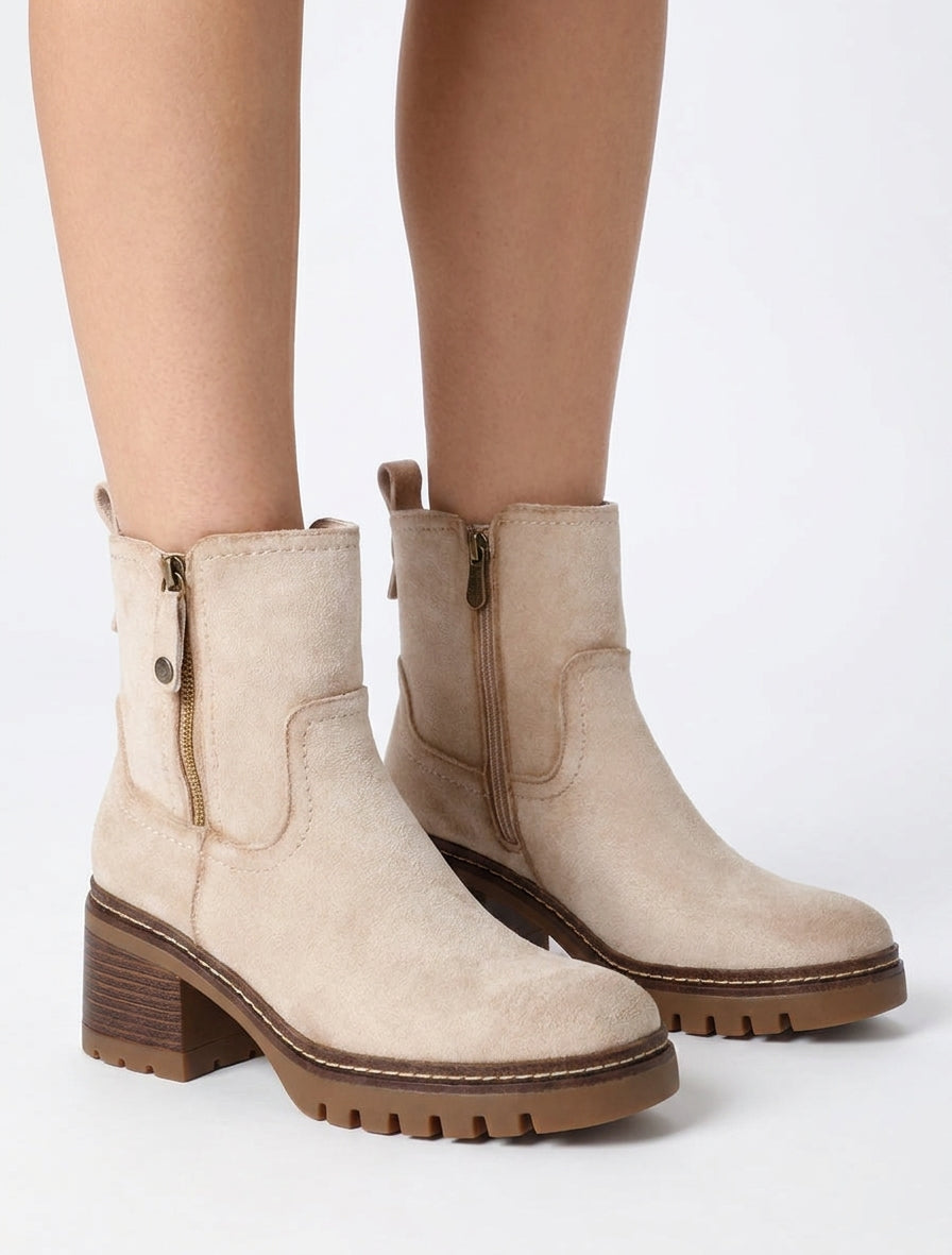 Stiefeletten aus Wildlederimitat mit Zierreißverschluss - Beige