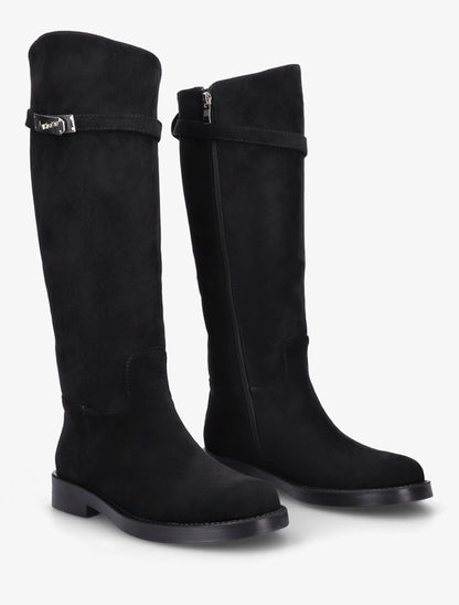 Bottes en suédine style cavalière à sangle - Noir - 4