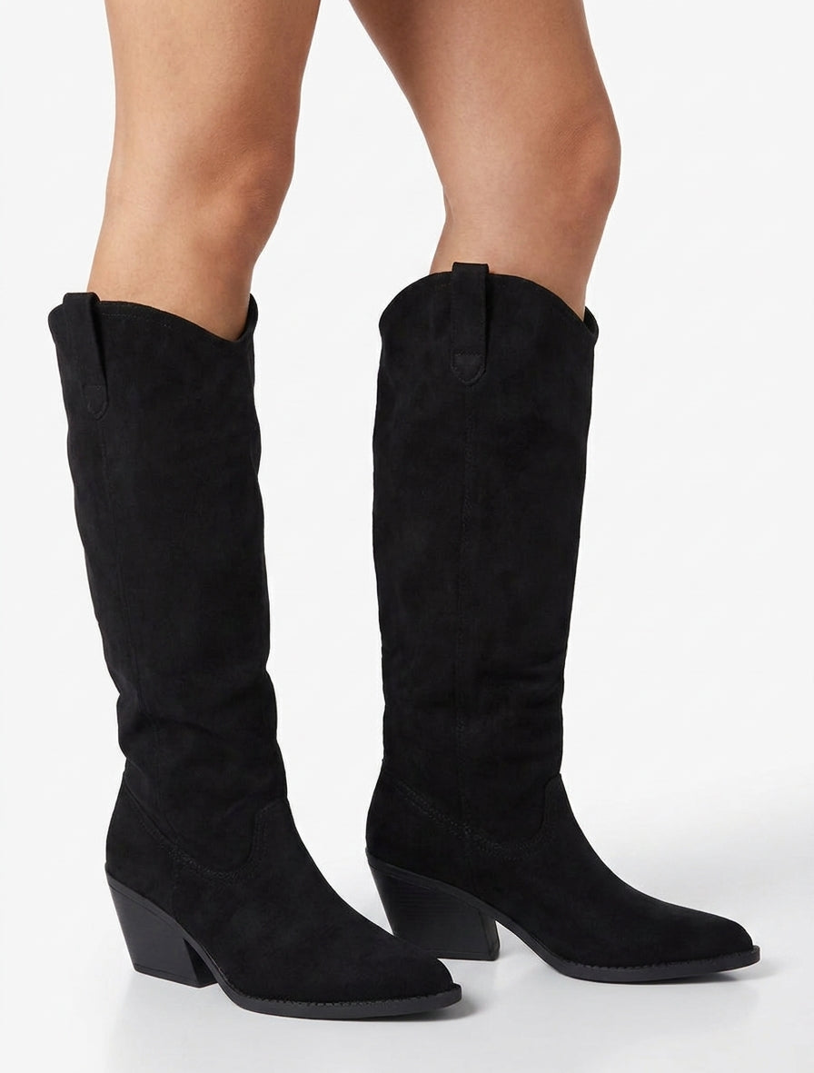 Stiefeletten im Wildleder-Look im Cowboy-Stil - Schwarz