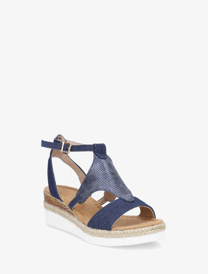 Sandales compensées bride losange irisé - Bleu denim - 2