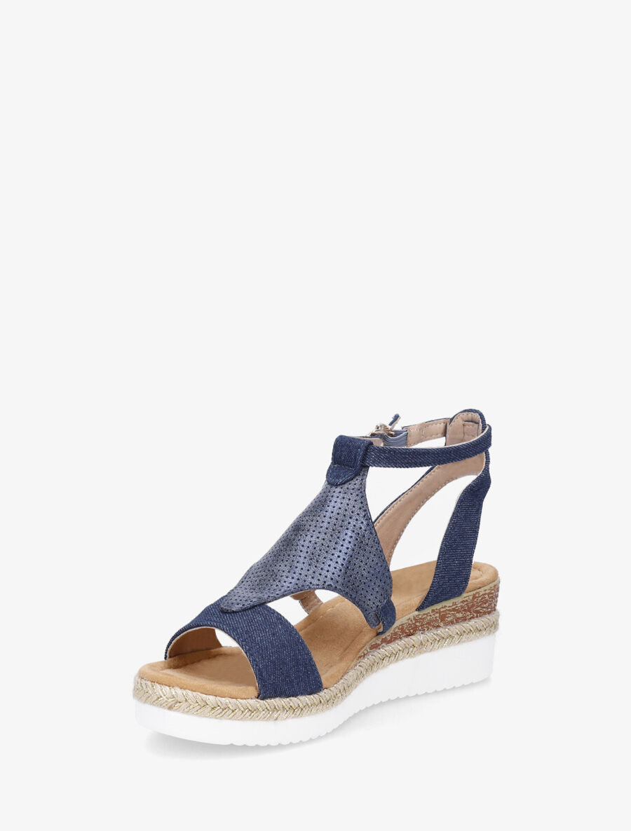 Sandales compensées bride losange irisé - Bleu denim - 3