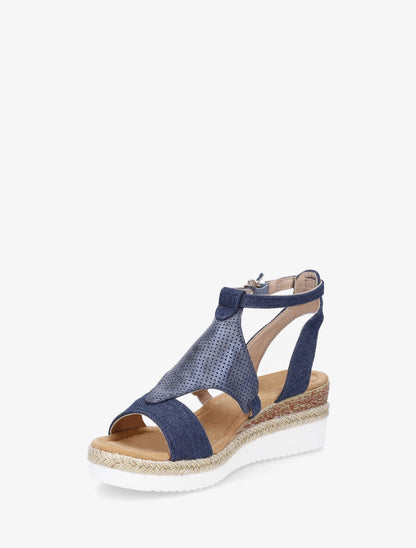 Sandales compensées bride losange irisé - Bleu denim - 3