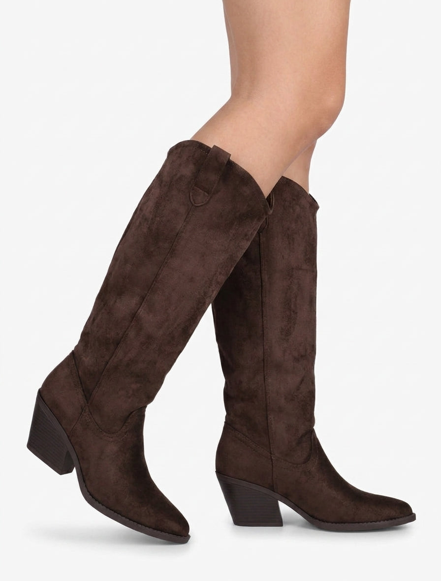 Stiefeletten im Wildleder-Look im Cowboy-Stil - Braun
