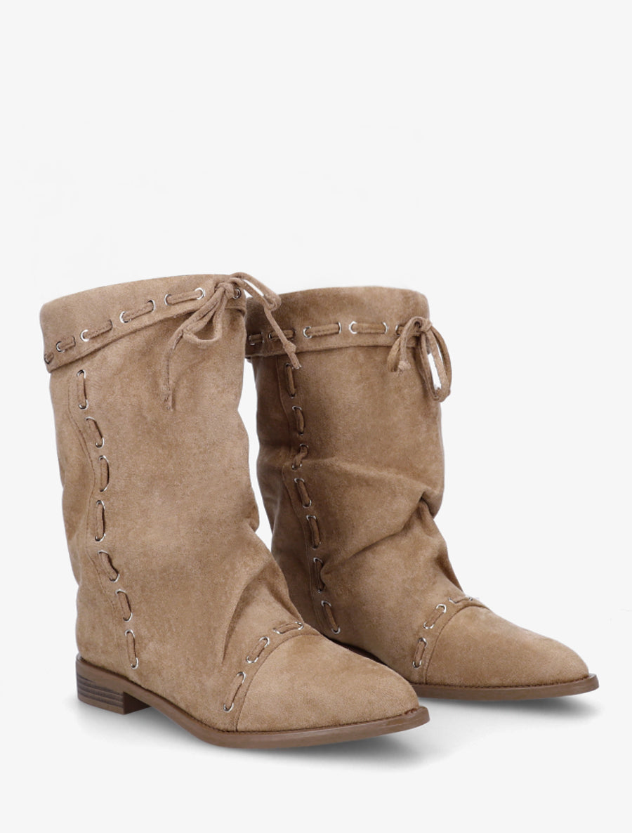 Bottines en suédine à cordons de serrage - Taupe - 4