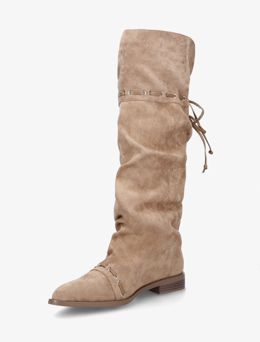Bottes en suédine à cordons de serrage - Taupe - 3