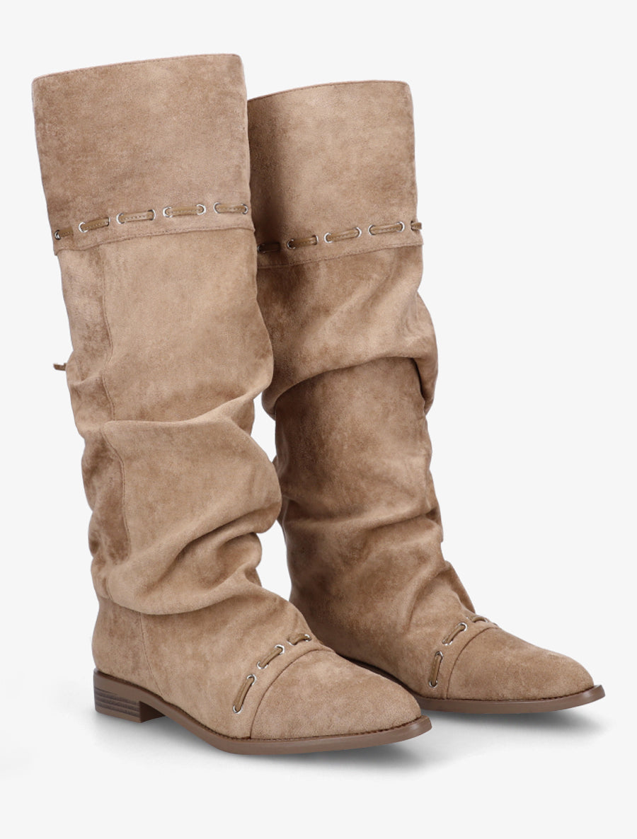 Bottes en suédine à cordons de serrage - Taupe - 4