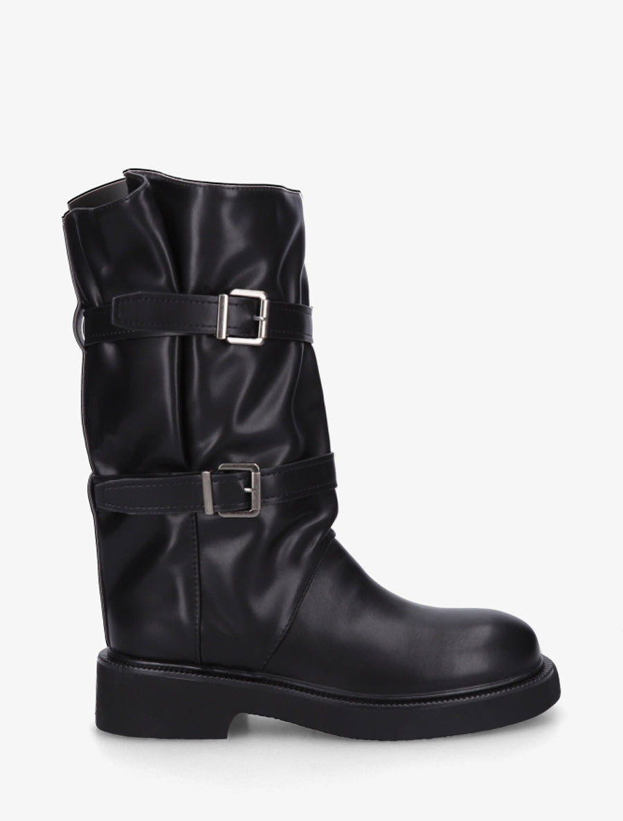 Bottines en simili à double sangles - Noir - 1