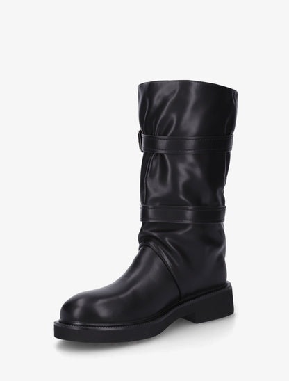 Bottines en simili à double sangles - Noir - 3