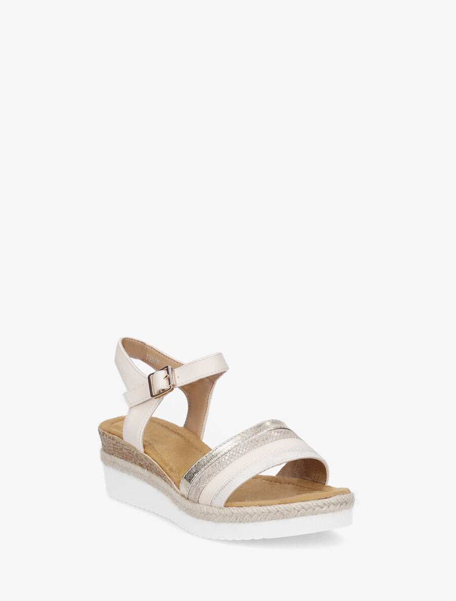 Sandales fantaisie à talon compensé - Beige - 3