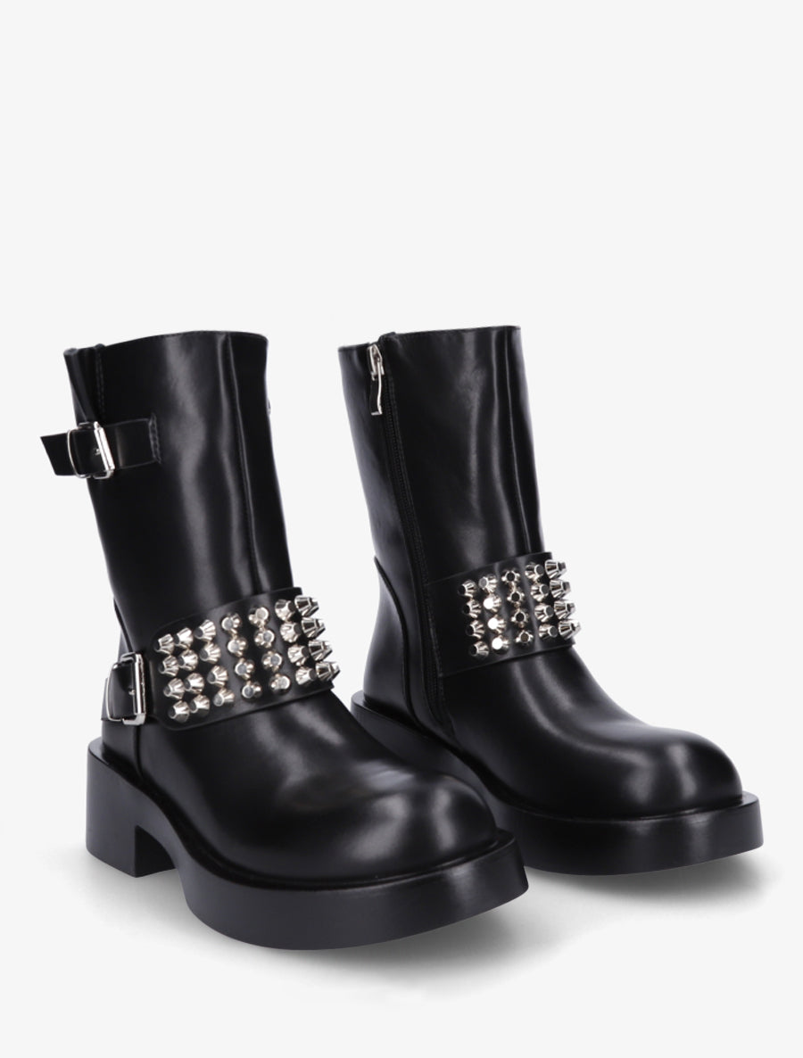 Boots style motard à clous et sangles - Noir - 4
