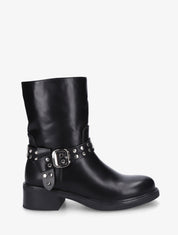 Bottines à sangle cloutée décorative - Noir - 1