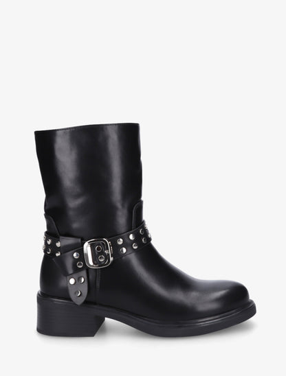 Bottines à sangle cloutée décorative - Noir - 1