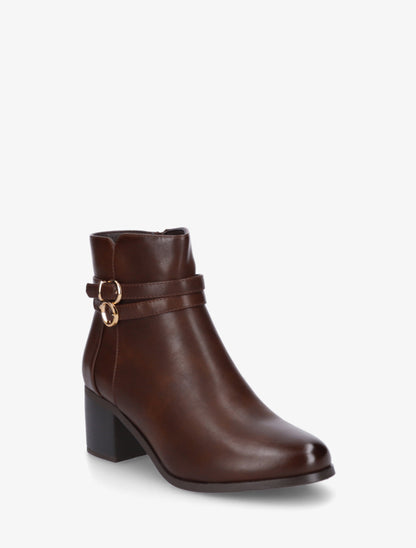 Bottines en simili à double boucles - Marron - 2