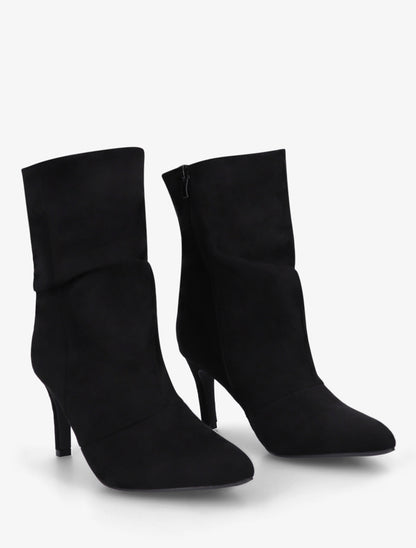 Bottines montantes en suédine effet froissé - Noir - 4