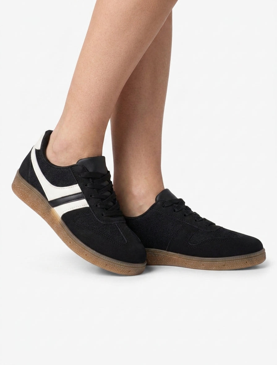 Sneakers mit Stoffeinsatz in Tweed-Optik - Schwarz
