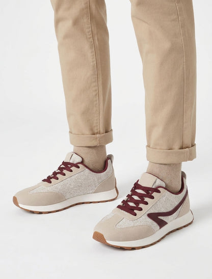 Sneakers mit Stoffeinsatz und Nubuk-Effekt - Beige