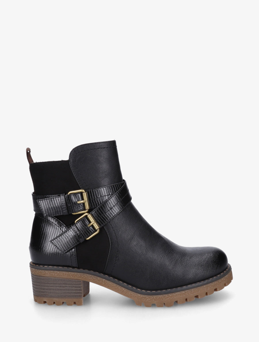 Bottines fourrées bi-matière à 2 boucles - Noir - 1