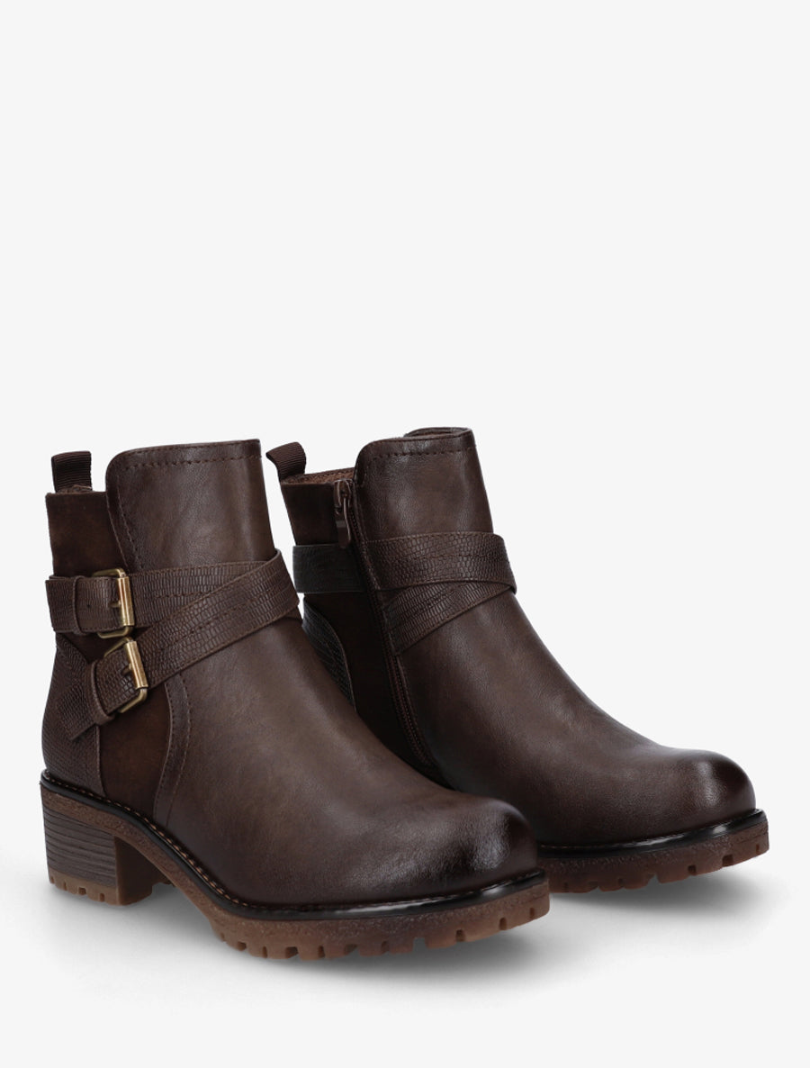 Bottines fourrées bi-matière à 2 boucles - Marron - 4
