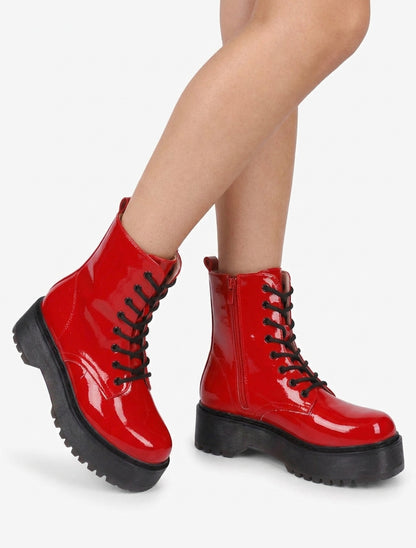 Lackierte Schnürstiefeletten - Rot