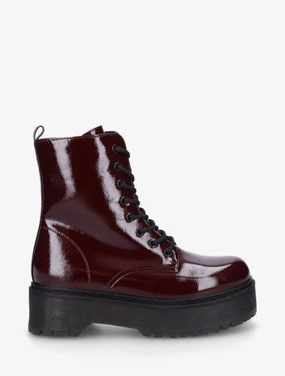 Bottines montantes vernies à lacets - Bordeaux - 1