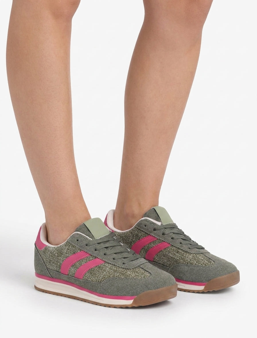 Sneaker aus Stoff in Tweed-Optik - Kaki